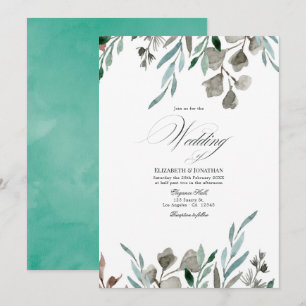 Watercolor Rustic Greenery Winter Wedding Invitation
