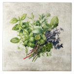 Watercolor Rustic Herbs Faux Texture  Tile<br><div class="desc">Rustic watercolor graphic design on a faux texture background with a bunch of herbs & stems. A vintage country look.  Perfect for your country French or cottage farmhouse kitchen.</div>