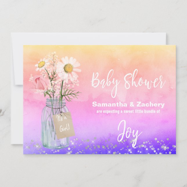 *~* Watercolor Rustic Mason Floral Baby Shower Invitation (Front)