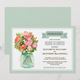 Watercolor Rustic Mason Jar Floral Wedding  Invitation