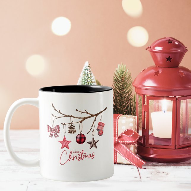 Watercolor Rustic Merry Christmas Two-Tone Coffee Mug (Creator Uploaded)