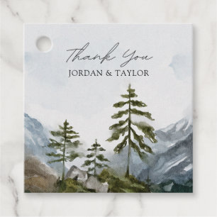Watercolor Rustic Mountain Lake Wedding Favour Tag