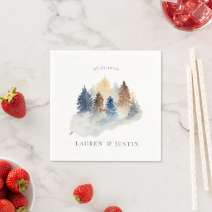 Watercolor Rustic Mountain Monogram Paper Napkin