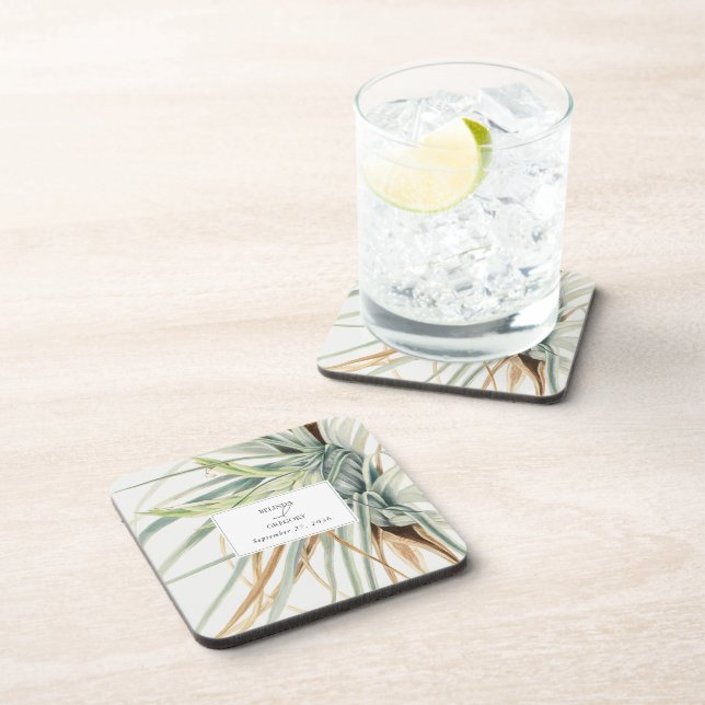 Watercolor Rustic Neutral Boho Botanical Wedding Coaster (Right Side)