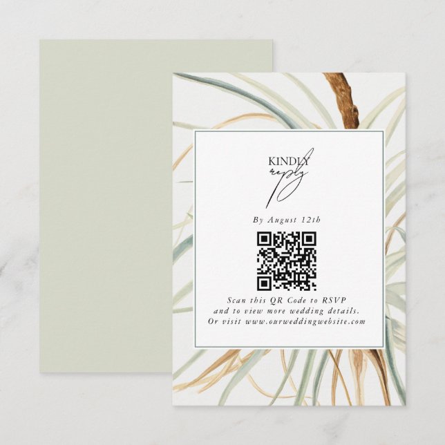 Watercolor Rustic Neutral Boho Botanical Wedding Enclosure Card (Front/Back)