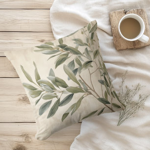Watercolor Rustic Olive Branches Throw Pillow