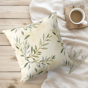 Watercolor Rustic Olive Branches Throw Pillow
