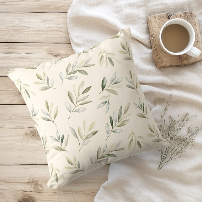 Watercolor Rustic Olive Branches Throw Pillow (Creator Uploaded)