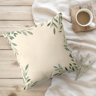 Watercolor Rustic Olive Branches Throw Pillow