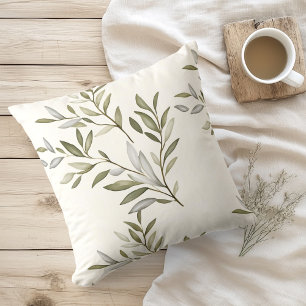 Watercolor Rustic Olive Branches Throw Pillow