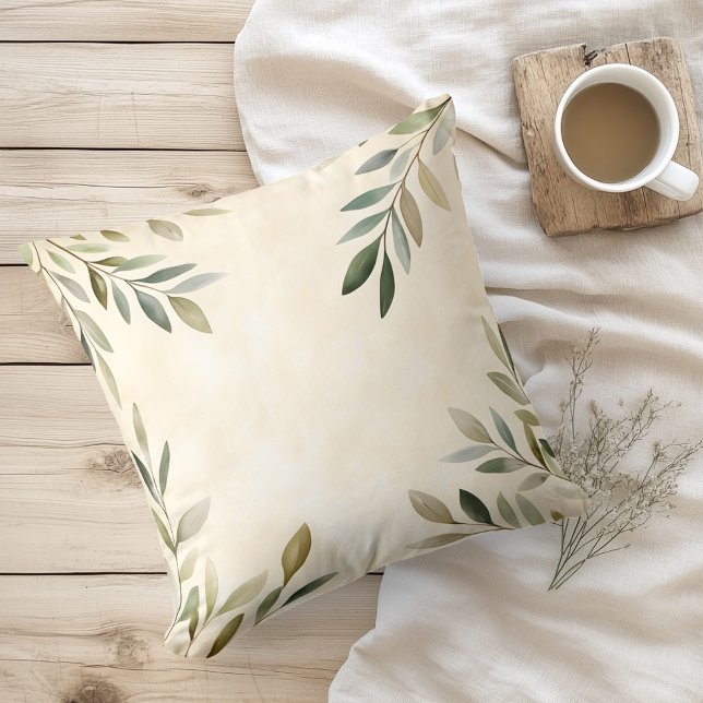 Watercolor Rustic Olive Branches Throw Pillow (Creator Uploaded)