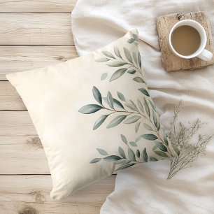 Watercolor Rustic Olive Branches Throw Pillow