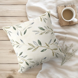Watercolor Rustic Olive Branches Throw Pillow