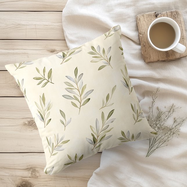 Watercolor Rustic Olive Branches Throw Pillow (Creator Uploaded)