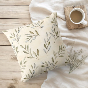 Watercolor Rustic Olive Branches Throw Pillow