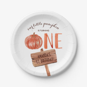 Watercolor Rustic One 1st Birthday Little Pumpkin  Paper Plate