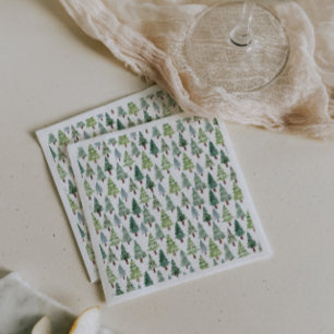 Watercolor Rustic Pine Tree Winter Forest Napkin