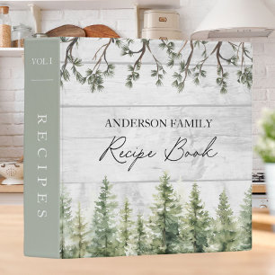 Watercolor Rustic Pine Trees Wood Cookbook Recipe Binder