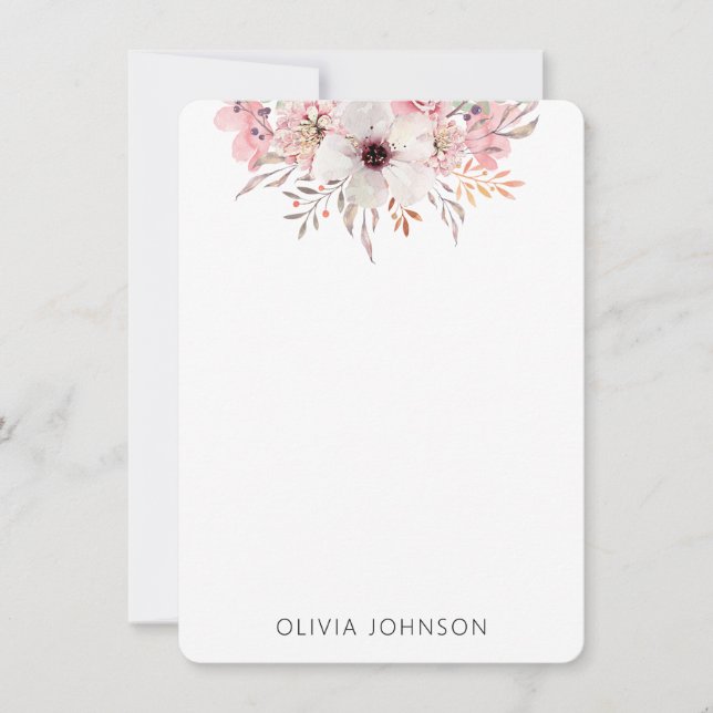 Watercolor Rustic Pink Floral Personalized Card (Front)