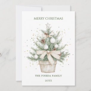 Watercolor Rustic Potted Christmas Tree Holiday Ca Card