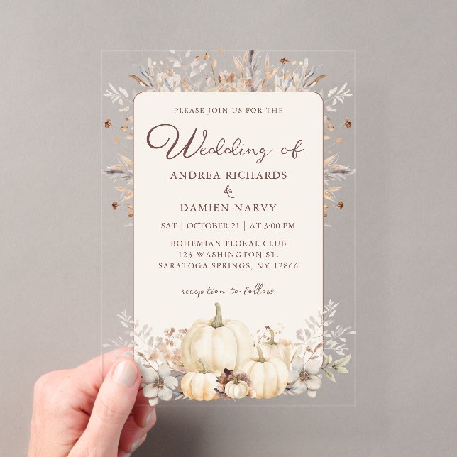 Watercolor Rustic Pumpkins Elegant Fall Wedding Acrylic Invitations (Insitu (Handheld))