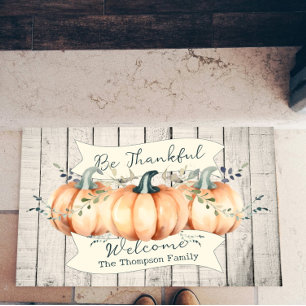 Watercolor Rustic Pumpkins Personalized Doormat