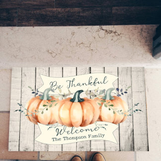 Watercolor Rustic Pumpkins Personalized Doormat