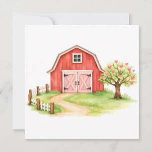 Watercolor Rustic Red Country Barn Card