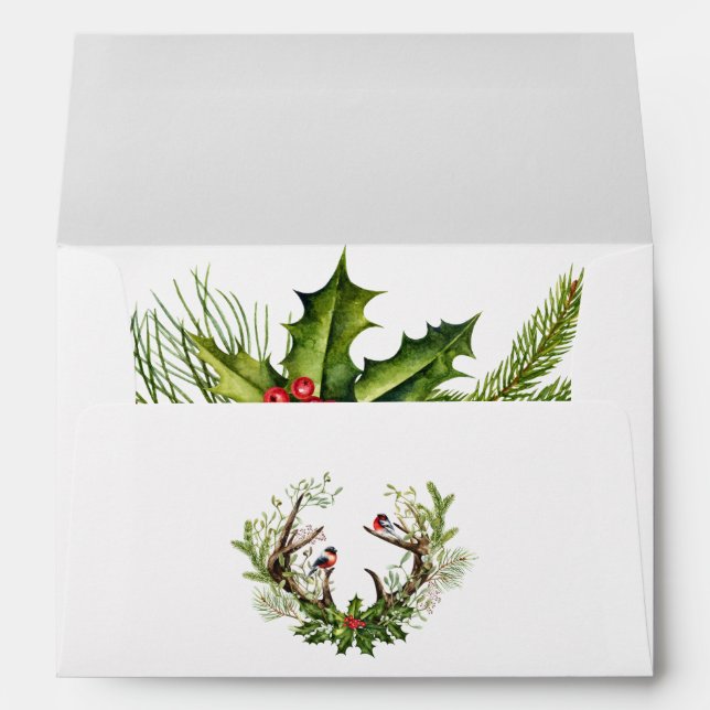 Watercolor Rustic Reindeer Christmas Envelope (Back (Bottom))