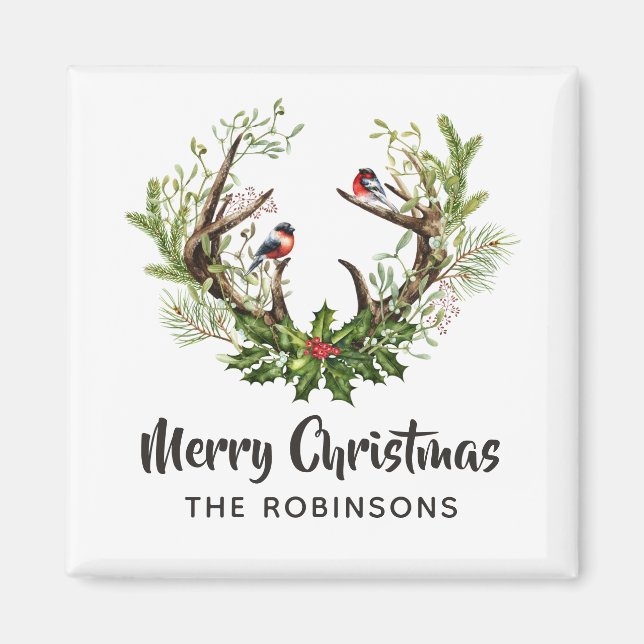 Watercolor Rustic Reindeer Christmas Magnet (Front)
