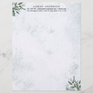 Watercolor Rustic Sage Greenery Leaves Letterhead
