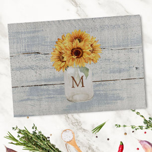 Watercolor Rustic Sunflower Bouquet in Mason Jar Cutting Board