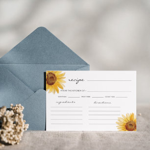 Watercolor Rustic sunflower minimalist recipe card