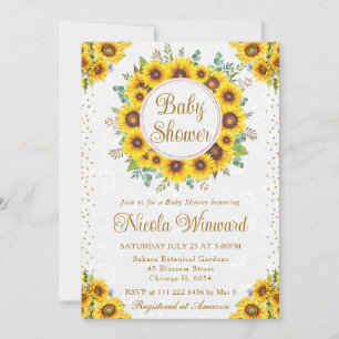 Watercolor Rustic Sunflowers Wreath Baby Shower Invitation