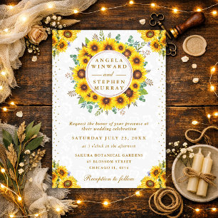 Watercolor Rustic Sunflowers Wreath Wedding Invitation