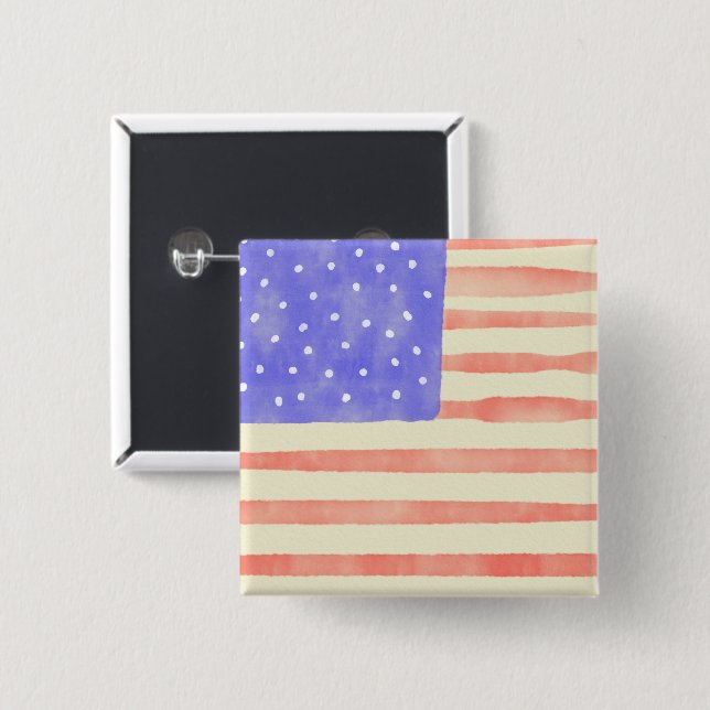 Watercolor rustic USA American flag 2 Inch Square Button (Front & Back)