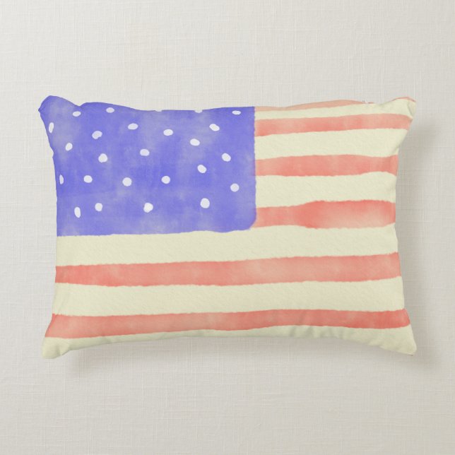 Watercolor rustic USA American flag Accent Pillow (Front)