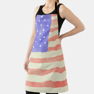 Watercolor rustic USA American flag Apron