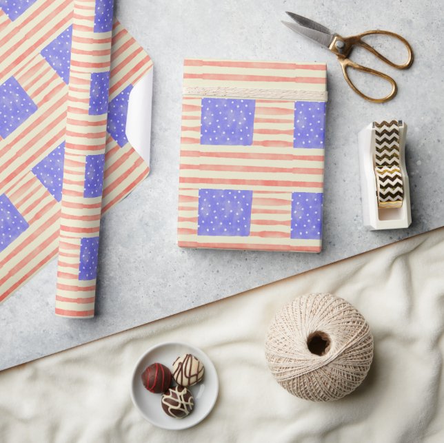 Watercolor rustic USA American flag pattern Wrapping Paper (Crafts)