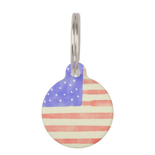 Watercolor rustic USA American flag personalize Pet Tag