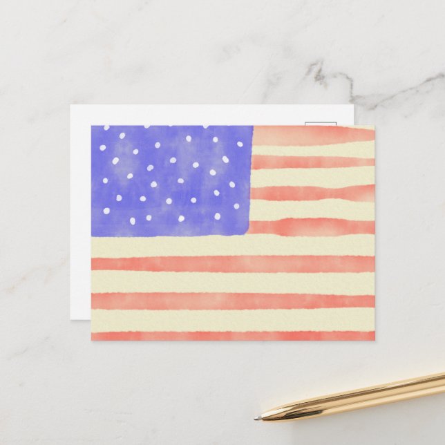 Watercolor rustic USA American flag Postcard (Front/Back In Situ)