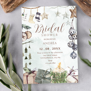 Watercolor rustic winter decor bridal  invitation