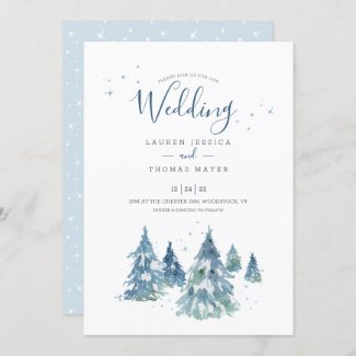 Watercolor Rustic Winter Tree Wedding Invitation