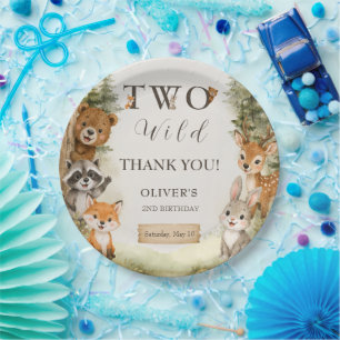 Watercolor Rustic Woodland Two Wild 2nd Birthday Paper Plate