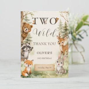 Watercolor Rustic Woodland Two Wild 2nd Birthday Thank You Card