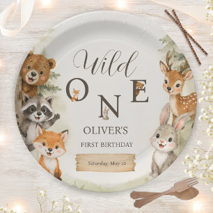 Watercolor Rustic Woodland Wild One 1st Birthday  Paper Plate