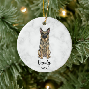 Watercolor Sable German Shepherd Name Dog Memorial Ceramic Ornament