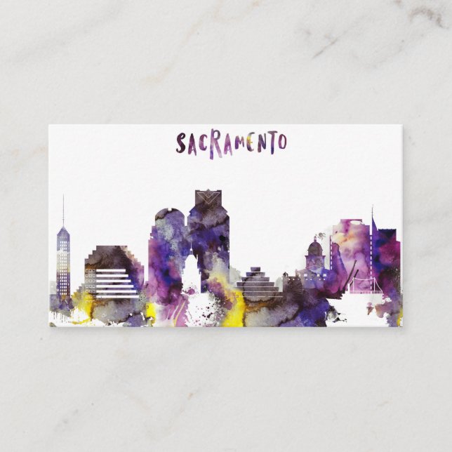 Watercolor Sacramento Skyline Business Card (Front)