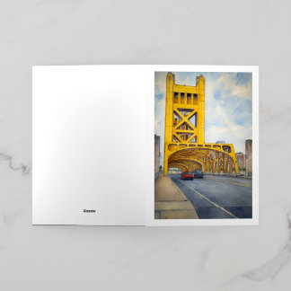 Watercolor Sacramento Tower Bridge Foil Greeting Card