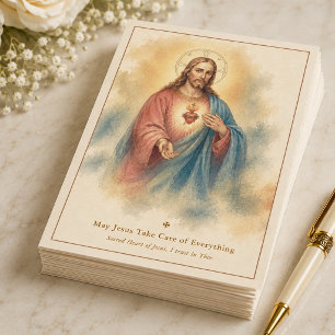 Watercolor Sacred Heart Jesus Catholic Prayer Card